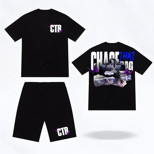 BLACK CHASE THAT BAG SHORTS SET